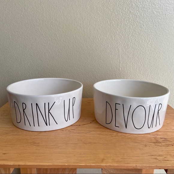 Rae Dunn Other - ⭐️SALE Rae Dunn Dog Bowl Set “Devour” & “Drink Up”